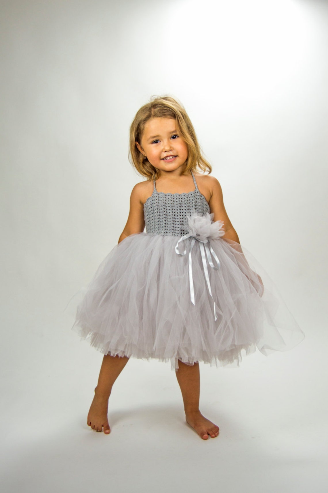 Light Grey Girl Tutu Dress. Baby Flower Girl Tulle Dress with | Etsy