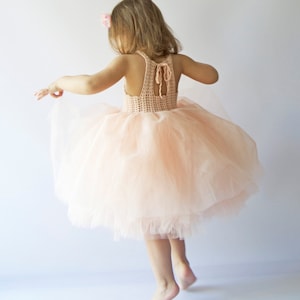 ANNA Beige Halter Tutu Dress. Flower Girl Tulle Dress With