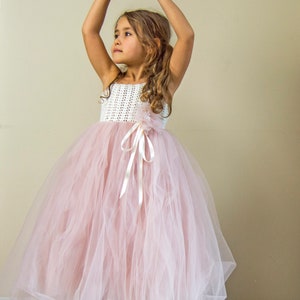 ANNA Ivory and Dusty Pink Ankle Length Tutu Gown. Flower Girl Tutu Dress. Birthday Tutu Dress. image 2