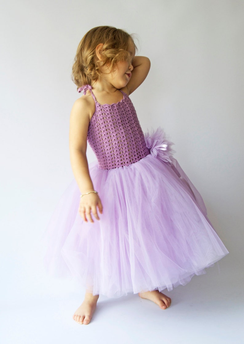 Girl Tutu Dress.Flower Girl Tulle Dress with Lace Stretch Crochet Bodice.