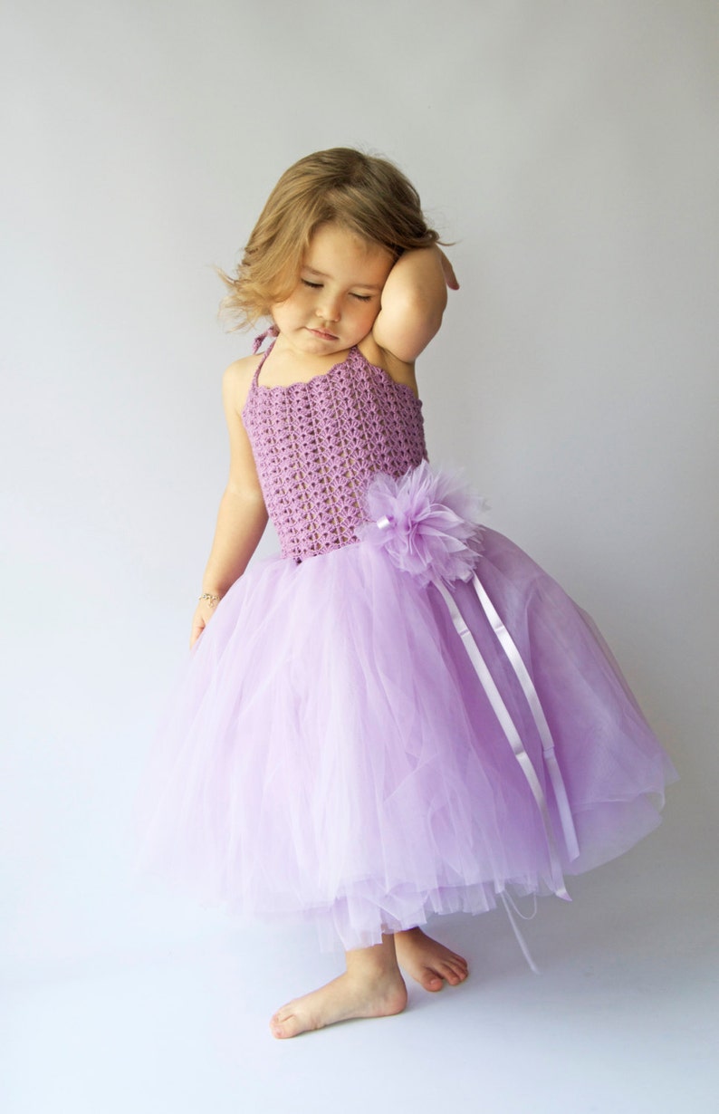 Girl Tutu Dress.Flower Girl Tulle Dress with Lace Stretch Crochet Bodice.