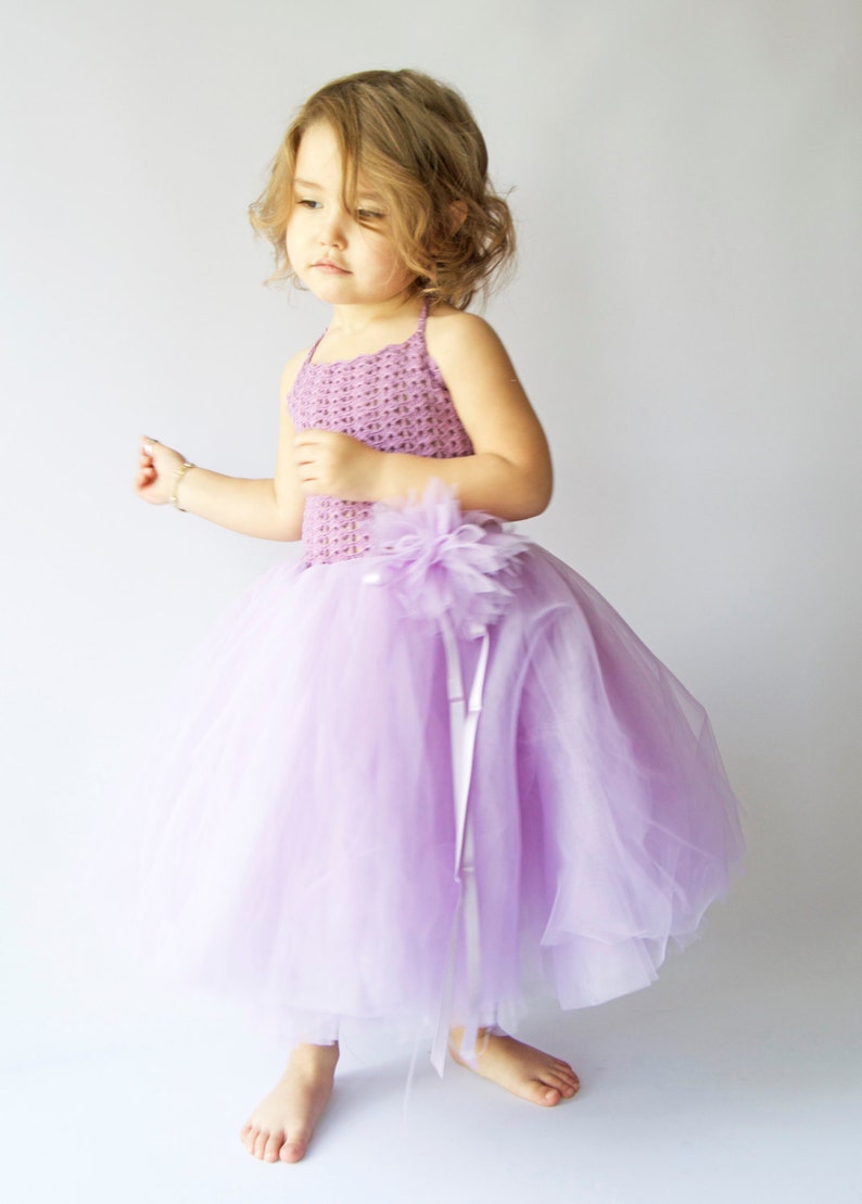 Girl Tutu Dress.Flower Girl Tulle Dress with Lace Stretch Crochet Bodice.