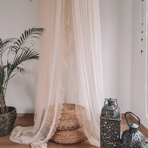Boho Ceam Beige CANOPY with lace trim edge| BALDACHIN with Lace Trim |  Play Canopy | Crib Canopy |  Nursery canopy| Bed canopy