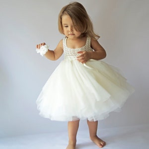 ELLA Empire Waist Baby Tulle Dress with Stretch Crochet Top.Tulle dress  for girls with lacy crochet bodice.