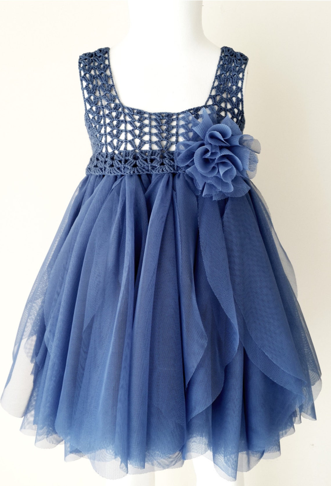 Indigo Blue Empire Waist Baby Tulle Dress With Stretch Crochet Etsy