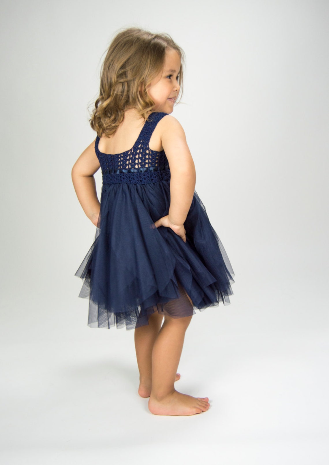 Navy Blue Empire Waist Baby Tulle Dress With Stretch Crochet Etsy