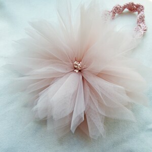 Lace crochet stretch headband with tulle flower image 4