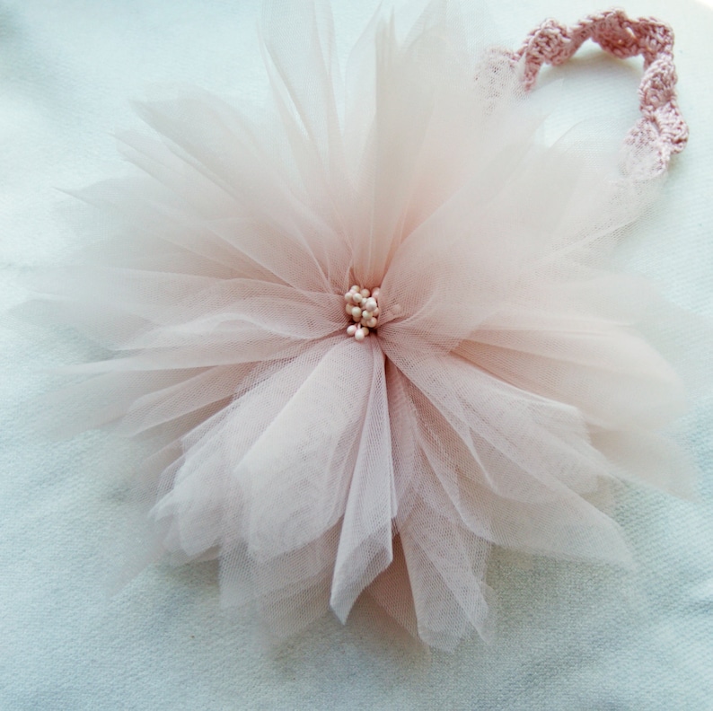 Lace crochet stretch headband with tulle flower image 4