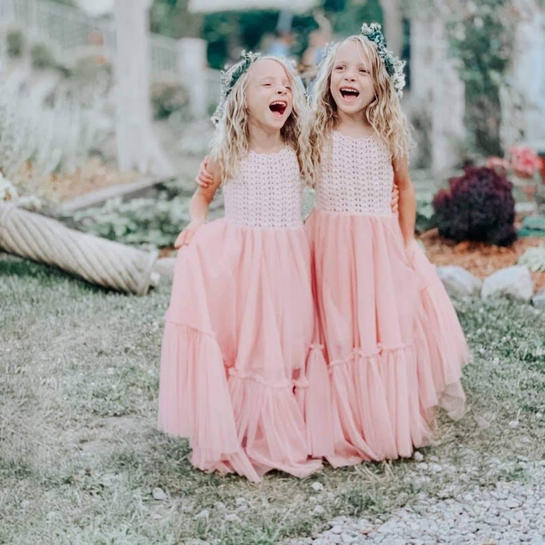 BLUSH PINK Boho Flower Girl Dress. Flowergirl Maxi Dress With Etsy
