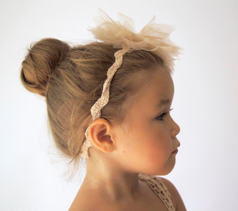 Lace crochet stretch headband with tulle flower image 1