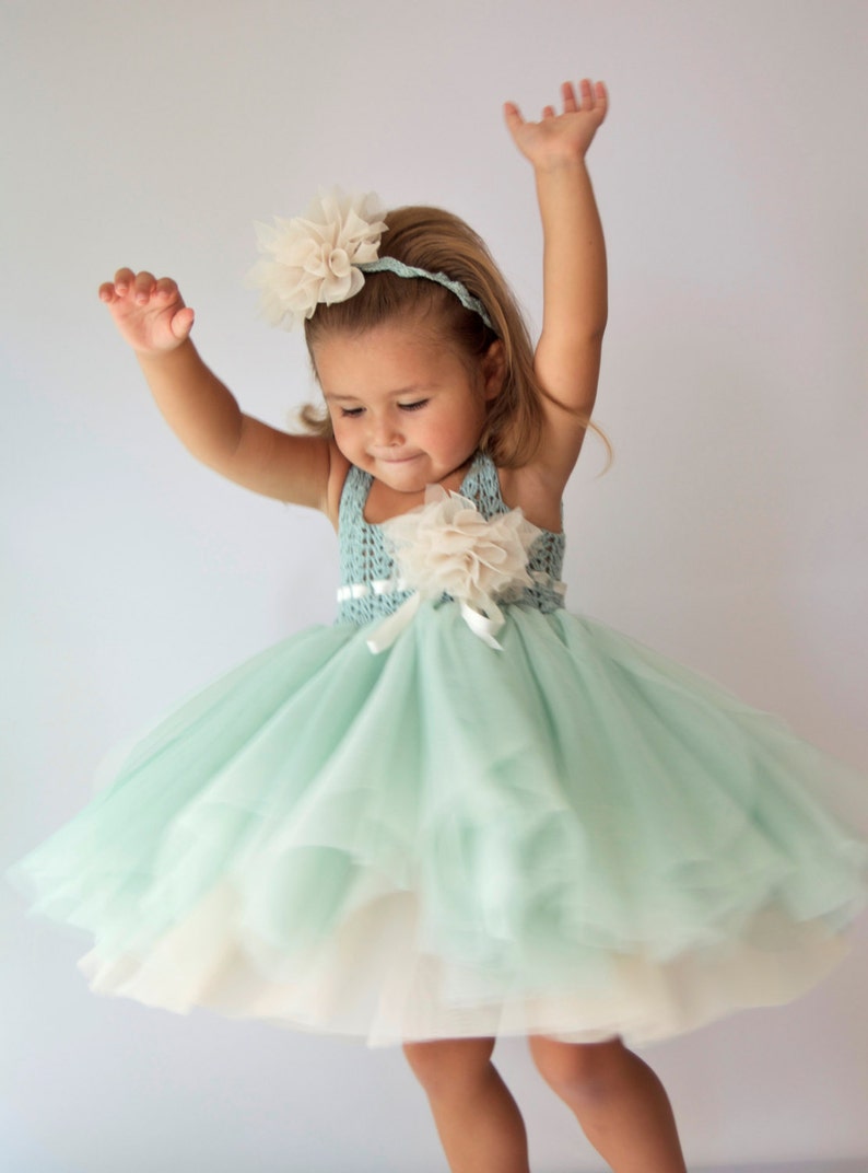 Mint & Cream Tulle Dress With Empire Waist Crochet Top Etsy
