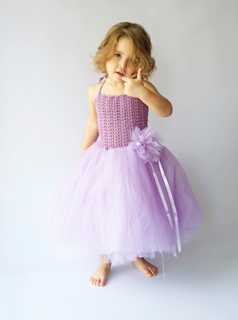 Girl Tutu Dress.Flower Girl Tulle Dress with Lace Stretch Crochet Bodice.