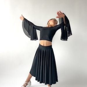 FLARES Girl Kids Dance  TOP & Skirt with attached briefs. Waltz Tango Dance Practice Crop Top and Skirt Set l. Dance Sport Practice Dress
