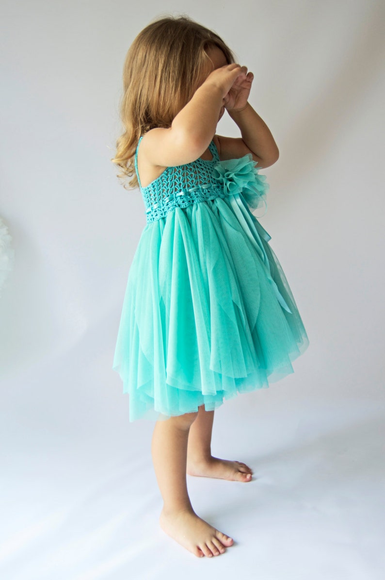 Teal Baby Tulle Dress with Empire Waist and Stretch Crochet Etsy