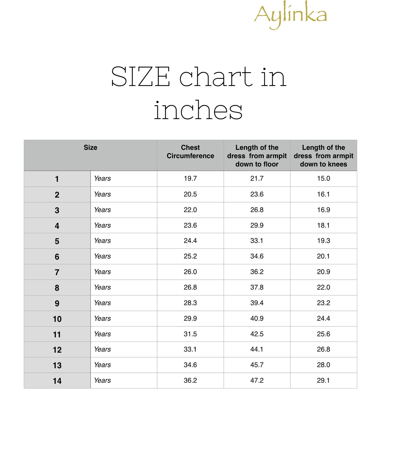 Size Chart - Etsy