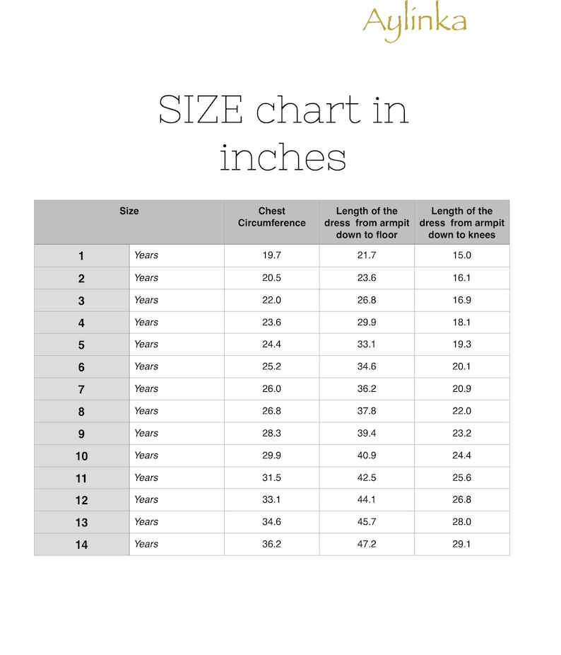 Size Chart | Etsy