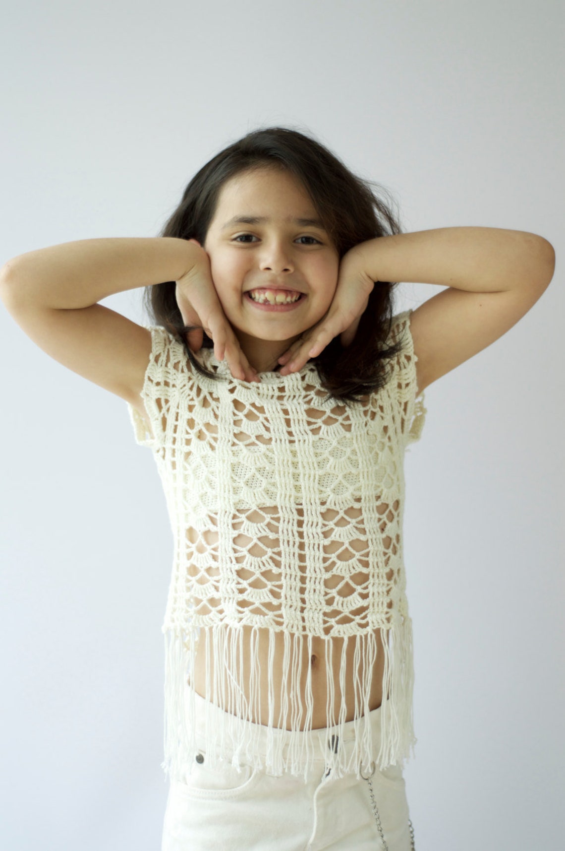Ivory Crochet Fringe Top for Girls Etsy