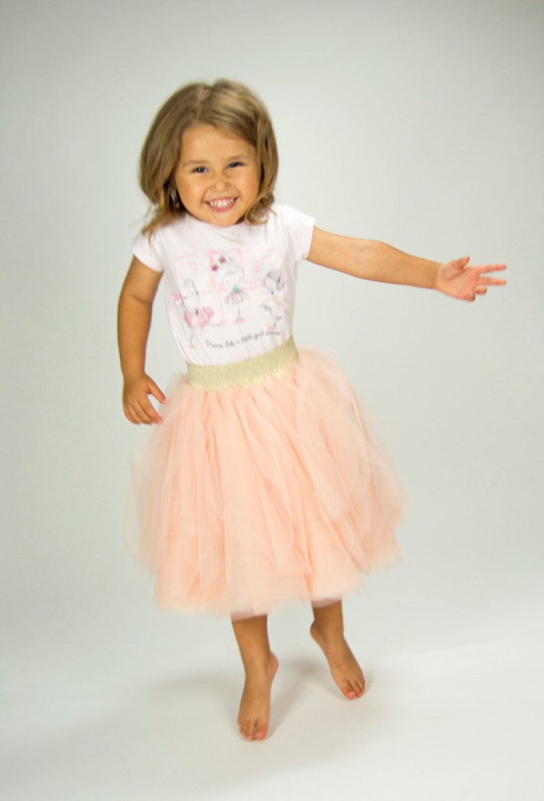 Peach Tutu Skirt with Golden Sparkle Elastic Band.Tulle Petal Skirt Ballerine-inspired ruffly tulle skirt with stretch waistband