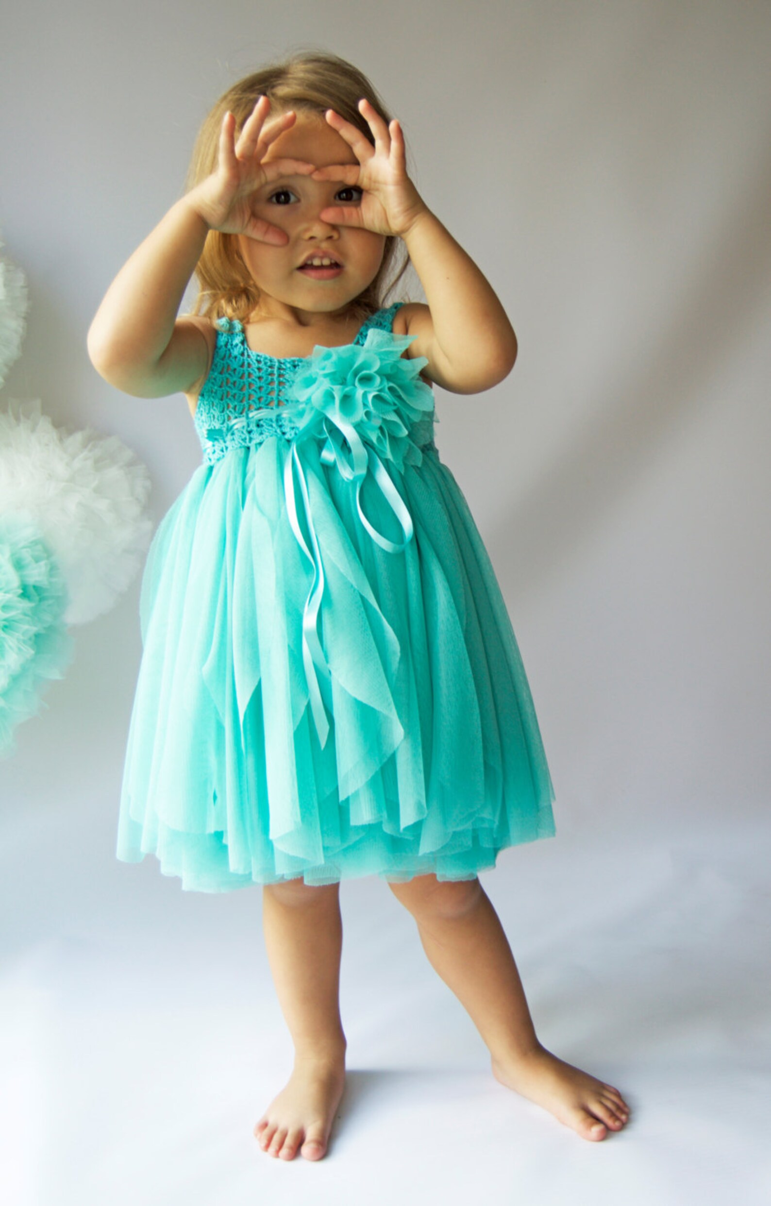 Teal Baby Tulle Dress with Empire Waist and Stretch Crochet Etsy