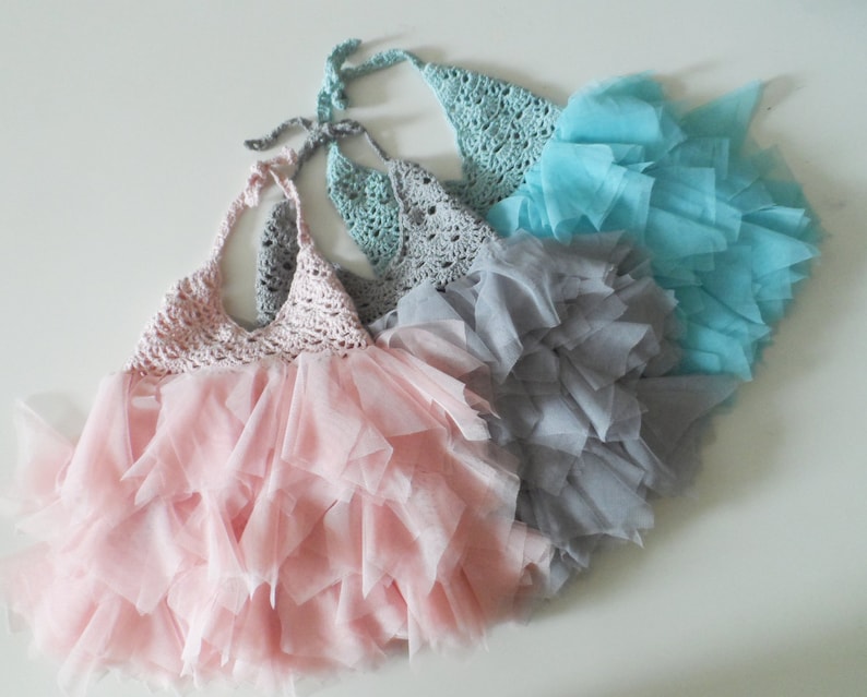 Baby frill dress with lacy bodice Baby Tulle Dress with Lace Stretch Crochet Bodice