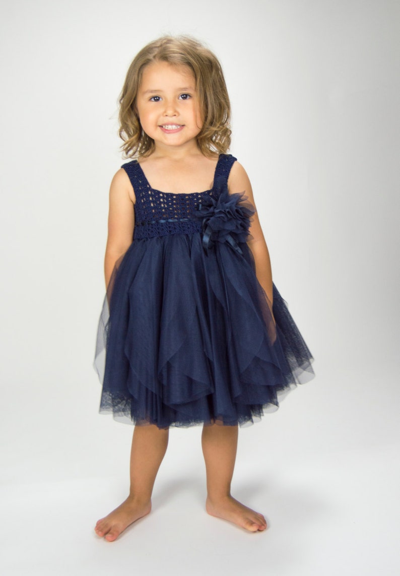 Navy Blue Empire Waist Baby Tulle Dress With Stretch Crochet Etsy