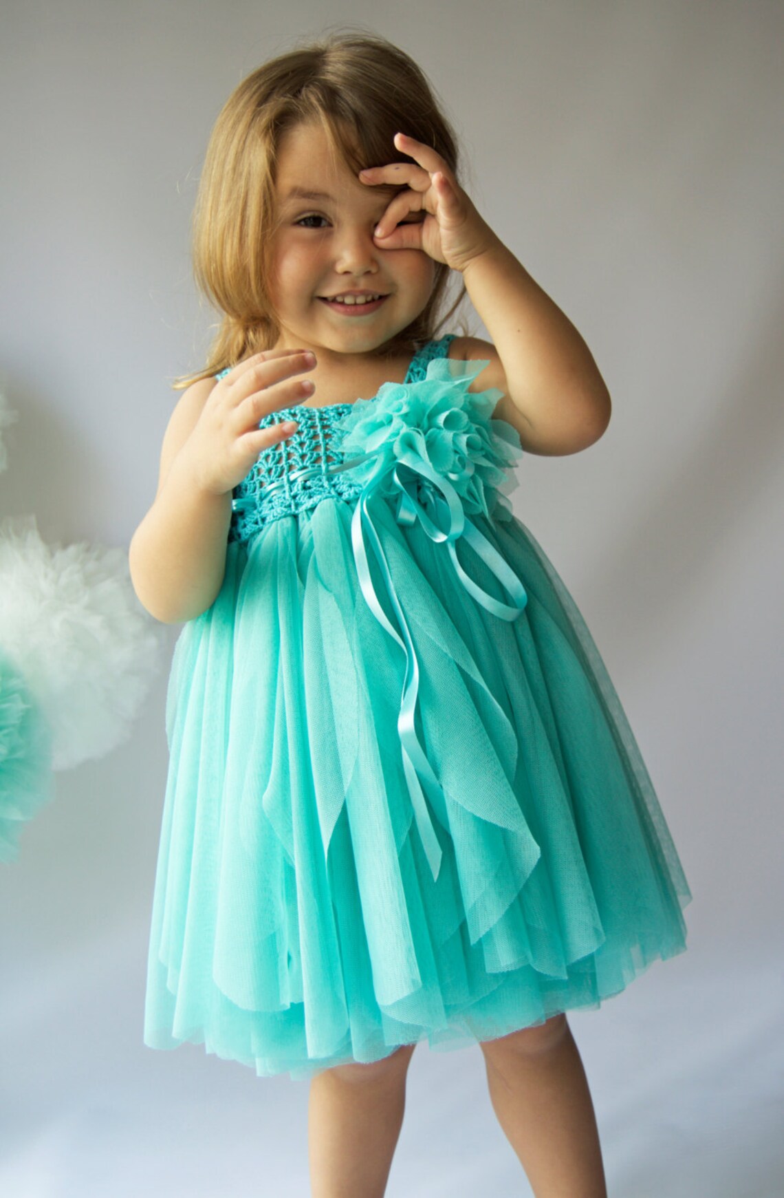 Teal Baby Tulle Dress with Empire Waist and Stretch Crochet Etsy