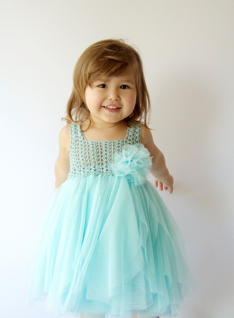 Aqua Baby Tulle Dress With Empire Waist and Stretch Crochet Etsy