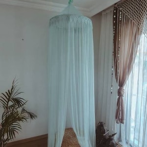 Boho Aqua Beige CANOPY with lace trim edge| BALDACHIN with Lace Trim |  Play Canopy | Crib Canopy |  Nursery canopy| Bed canopy
