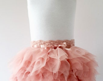 BEA Blush Pink Playful Tutu Skirt. Ruffle Tulle Skirt. Frilly tulle skirt with adjustable waistband