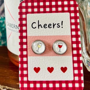 FUNNY wine Earrings, wine gift, glass studs, time for a drink, wine lover gift, Christmas Gift, funny earrings