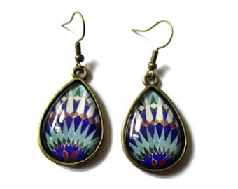 Ethnic Teardrop Earrings, Bohemian Style, Summer Jewelry, Mosaic earrings, Geometric Jewelry, christmas gift, danslairdutemps