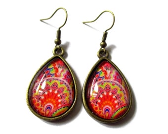 Bollywood TEARDROP EARRINGS, color pop earrings, Paisley Pattern, BOHO Jewelry, Hippie Style, Indian, Ethnic, Colorful, christmas