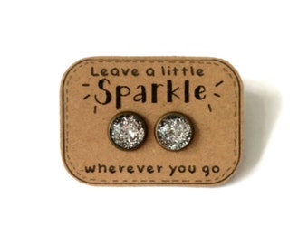 SILVER Glitter stud earrings, sparkle post earrings, sparkly jewelry,  silver sparkling, glitter jewelry, minimalist, bridesmaid gift