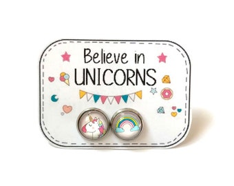 RAINBOW UNICORN EARRINGS - Cute Earrings - Unicorn Stud Earrings - Unicorn Posts - Kawaii - Rainbow Earrings - Girls Earrings