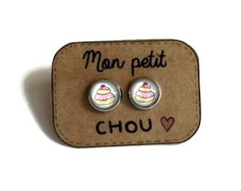 Mon petit chou EARRINGS - Girl friend earrings - French studs - Cake jewelry - Pink and White earrings - Cute earrings - Funny studs