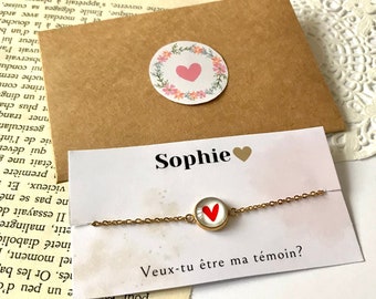 Bracelet Demande Témoin - Cadeau Témoin - Veux-tu être ma témoin ? - Bracelet cœur - Boite cadeau - Acier Inoxydable - Annonce témoin