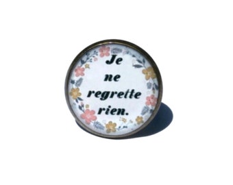 ANILLO No me arrepiento de nada, poesía, Edith Piaf, La Môme, frase, mensaje, regalo para novia, cita, amor, amantes, amor