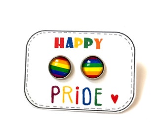 Orecchini arcobaleno Gay Pride, borchie LGBT, gioielli LGBT, matrimonio per tutti, motivo arcobaleno a strisce, in sintonia con i tempi