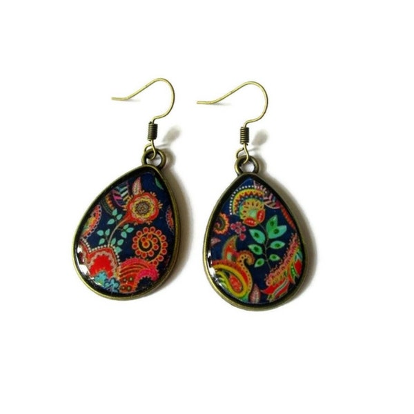 Bohemian TearDrop Earrings, Colorful Earrings, Summer Boho Jewelry, ethnic earrings, Paisley Style, indian style