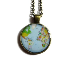 WORLD MAP NECKLACE vintage globe pendant world map pendant teacher gift world travel adventurer world map globe jewelry, christmas image 1