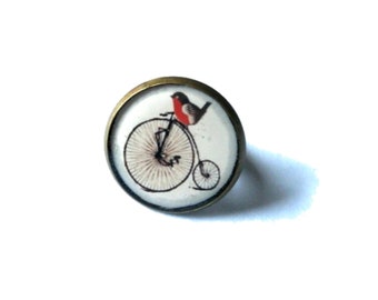 Bird Ring - bike Ring - Bird Jewelry - Bird Jewellery - beige ring - pastel ring - resin cabochon Ring - Adjustable Ring - summer jewelry