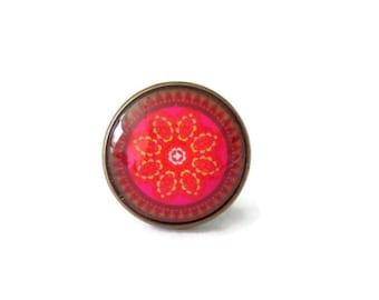 MANDALA RING - mandala jewelry - pink statement ring - adjustable ring - BOHO ring - Bohemian ring - meditation   indian jewellery  cabochon