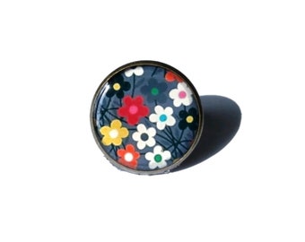 COLORFUL FLORAL RING - Flower Ring - cabochon ring - 26mm ring - Gifts for her - Valentines ring