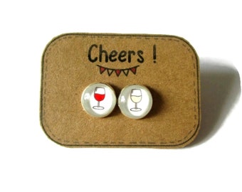 FUNNY wine Earrings, wine gift, glass studs, time for a drink, wine lover gift, Christmas Gift, funny earrings