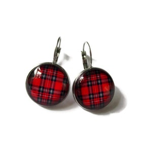 Tartan Earrings, retro style, geometric jewelry, Dangle Earrings, vintage, statement, red and blue, Gift Idea, chrismas earrings