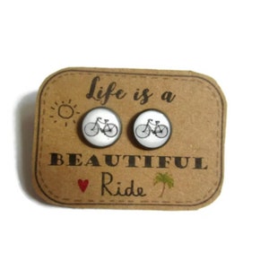 Little bike stud EARRINGS, Cyclist earrings, cute bicycle studs, Bike studs, quirky Jewellery, Cyclist Sports gift danslairdutemps, cabochon image 1