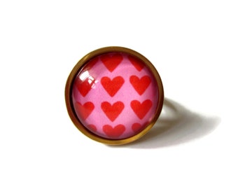 Pink and red hearts RING, Golden Stainless Steel Ring, hearts Ring, Gifts for her, boho chic ring, Valentines ring