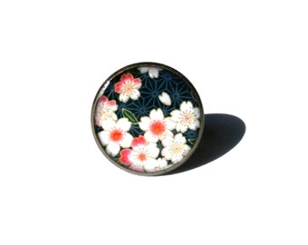 CHERRY BLOSSOM RING - Cherry Blossom Jewelry - Sakura Flower Ring - Floral Ring - Pink - Black