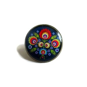 FOLK Ring - adjustable ring - colorful ring - statement ring - brass ring - resin ring - antique bronze / silver plated ring - jewelry gift
