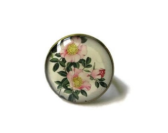 White FLORAL RING - Floral Ring - wedding ring - Casual ring - pink flower- romantic ring - vintage ring  Gift for her - ring for girls gift